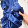 Luxury Christmas Pyjama Gift Set For Her – Royal Blue Satin Pjs, Eye Mask, Candle And Socks, thumbnail 4 of 9