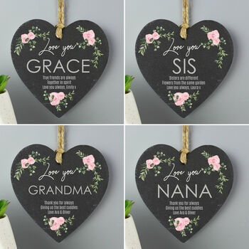 Personalised Pink Flowers Slate Heart Gift, 2 of 2