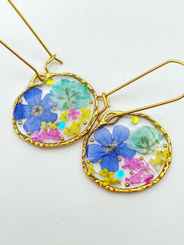 Pink And Blue Flowers Dangle Earrings Silver Or Gold, 2 of 8