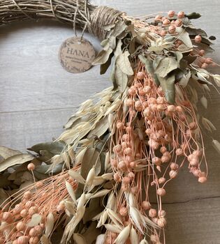 Handcrafted Artisan Coral Dried Flower Wreath, 2 of 5