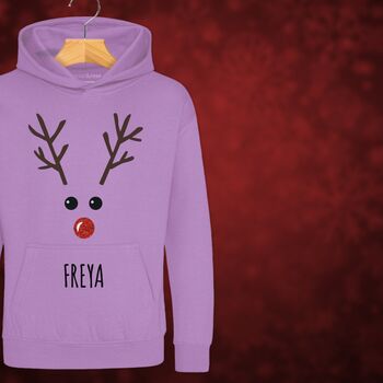 Rudolph The Reindeer Personalised Kids Hoodie Christmas Jumper, 11 of 11