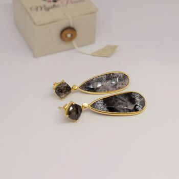Rutilated Quartz, Dendritic Opal Silver Earrings, 3 of 5