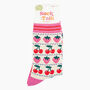 Women's Bamboo Socks Cream, Strawberry Cherry Fair Isle, thumbnail 3 of 4