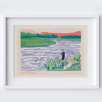 Fishing Art Print River Fisherman Scene Poster, 8 of 9