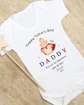 Personalised My 1st Father’s Day Babygrow Superhero Design, 2 of 4