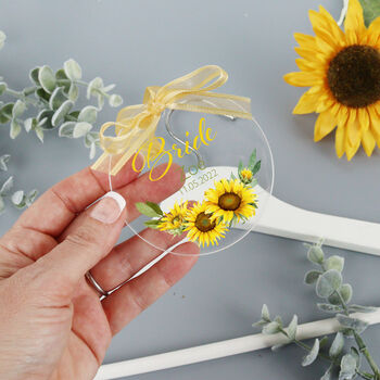 Personalised Clear Sunflower Wedding Hanger Tag, 2 of 7