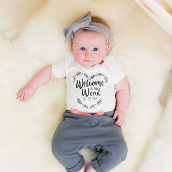 Personalised Welcome To The World Babygrow Baby Gift, 4 of 9
