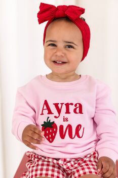 Personalised Summer Strawberry Embroidered 'One' First Birthday Sweatshirt Jumper, 4 of 7