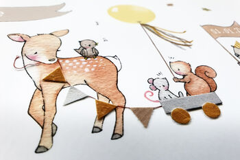 Personalised Framed Woodland Baby Animal Parade Print, 7 of 11