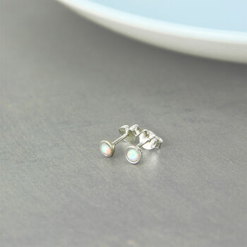 Tiny Round Opal Sterling Silver Stud Earrings, 3 of 8