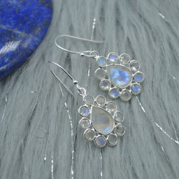 Floral Rainbow Moonstone Earrings: Silver Or Gold, 9 of 11