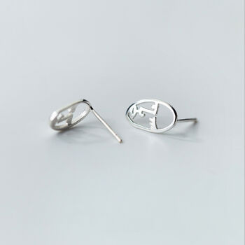 Sterling Silver Tiny Abstract Face Stud Earrings, 3 of 4