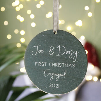 First Christmas Engaged Wooden Tree Decoration, 4 of 9