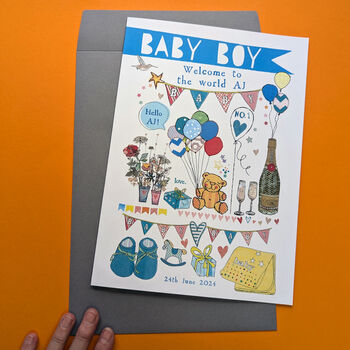 Personalised Big New Baby Boy Card, 5 of 6