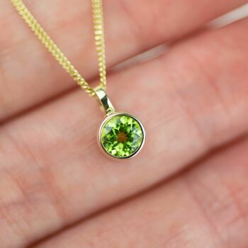 Peridot August Birthstone Gold Solitaire Pendant, 2 of 8