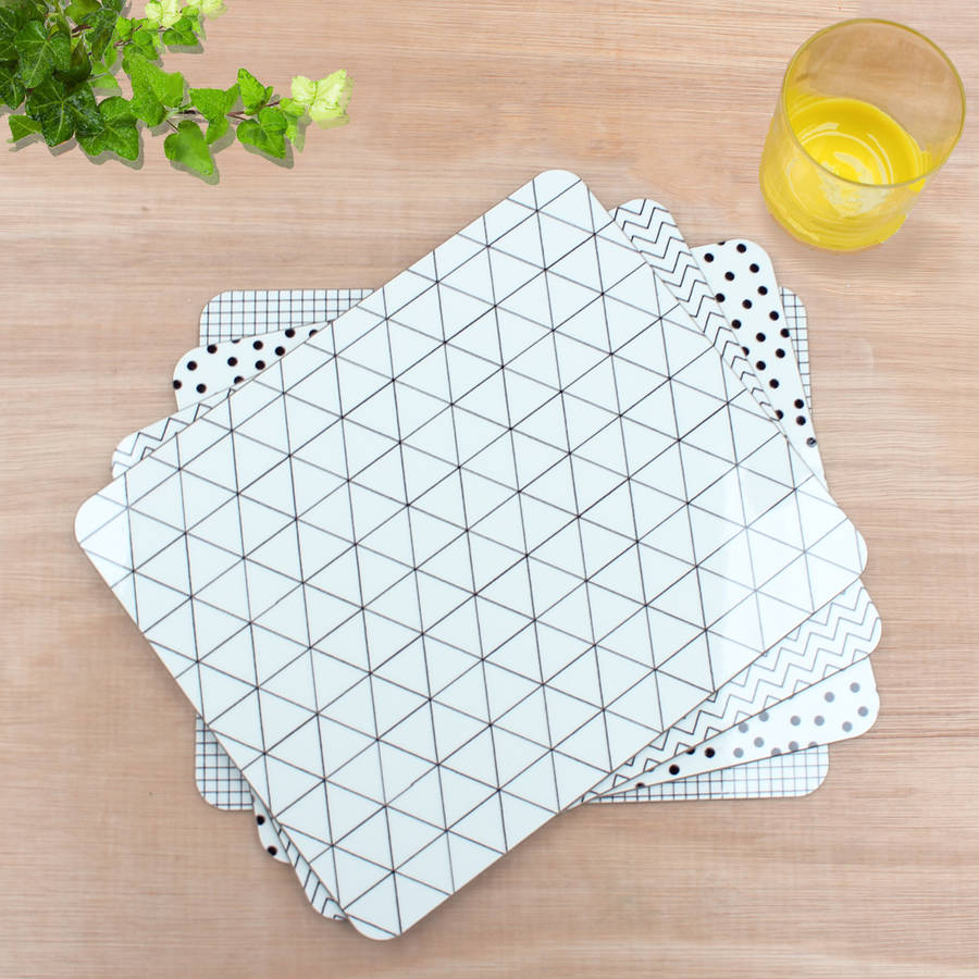 placemats with monochrome grid geometric design by rolfe&wills