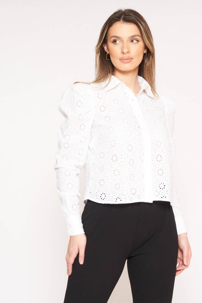Emory Broidery Puff Sleeve Shirt In White By Gatsbylady London ...