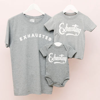 Dad And Baby 'Exhausted' And 'Exhausting' T Shirt Set, 5 of 6