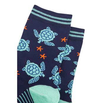 Women's Sea Turtles Bamboo Ankle Socks Navy Mint, 4 of 4