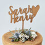Personalised Happy Couple Wooden Wedding Cake Topper, thumbnail 1 of 6