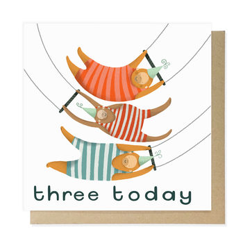 'Three Today' Monkey Birthday Card, 2 of 2