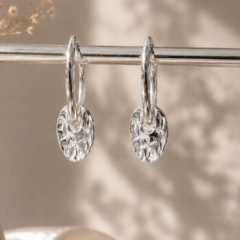 Coin Drop Silver Hoop Earrings, 4 of 11