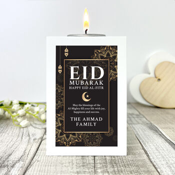 Personalised Eid Al Fitr White Tea Light Holder, 4 of 10