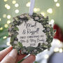 Wooden First Married Christmas Wreath Tree Decoration, thumbnail 8 of 9