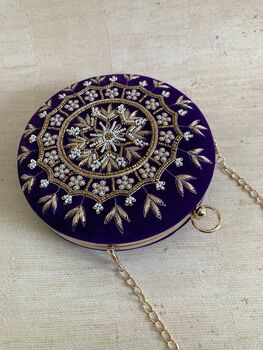 Purple Handcrafted Velvet Bangle Clutch Bag, 6 of 8