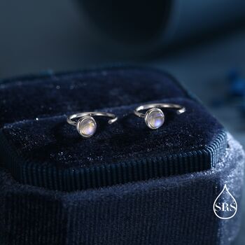 Moonstone Open Huggie Hoop Earrings In Sterling Silver, 3 of 12