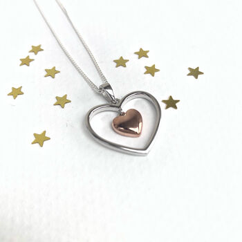 Sterling Silver Heart With Rose Gold Plated Necklace, 5 of 8