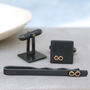 Black And 9ct Gold Tie Clip With Infinity Symbol, thumbnail 8 of 8