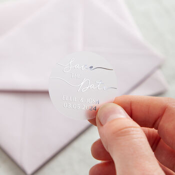 Minimal Script Save The Date Foiled Wedding Stickers, 4 of 4
