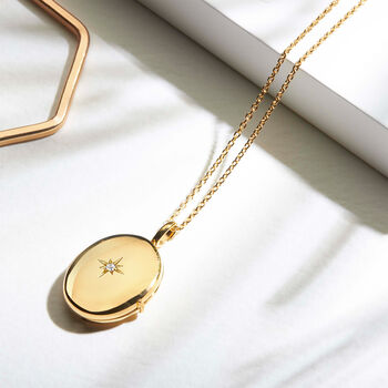 Little Oval Locket With Clear Crystal 18 K Gold Plate, 7 of 8