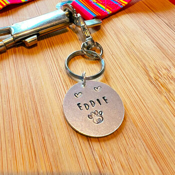 Personalised Hand Stamped Name Dog Tag Cat Pet Lover Gift, 2 of 8