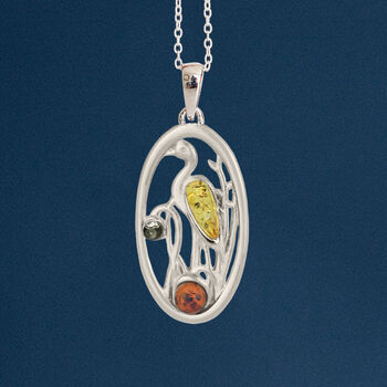 Personalised Silver Heron Pendant With Baltic Amber, 3 of 8