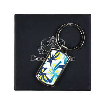 Navy Yellow Blurred Millefiori Handprinted Keyring, 3 of 10