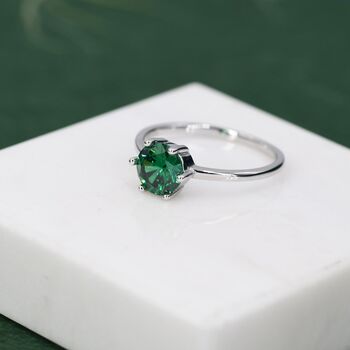 Sterling Silver One Carat Emerald Green Cz Brilliant Cut Ring, 3 of 12