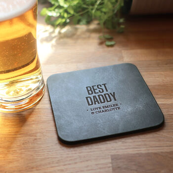 Personalised Best Dad Leather Coaster Set, Christmas, 2 of 9