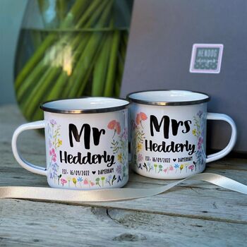 Couples Personalised Enamel Mug Set, 6 of 7