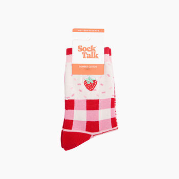 Embroidered Strawberry Combed Cotton Socks In Pink, 4 of 4