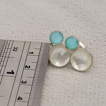 Aqua Chalcedony, Moonstone Silver Stud Earrings, 5 of 5
