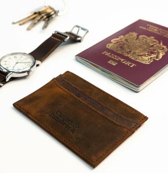 Slim Leather Card Holder Wallet; Brown Tan/Black, 3 of 12
