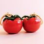 Tomato Charm Gold Plated Hoop Earrings, thumbnail 3 of 5