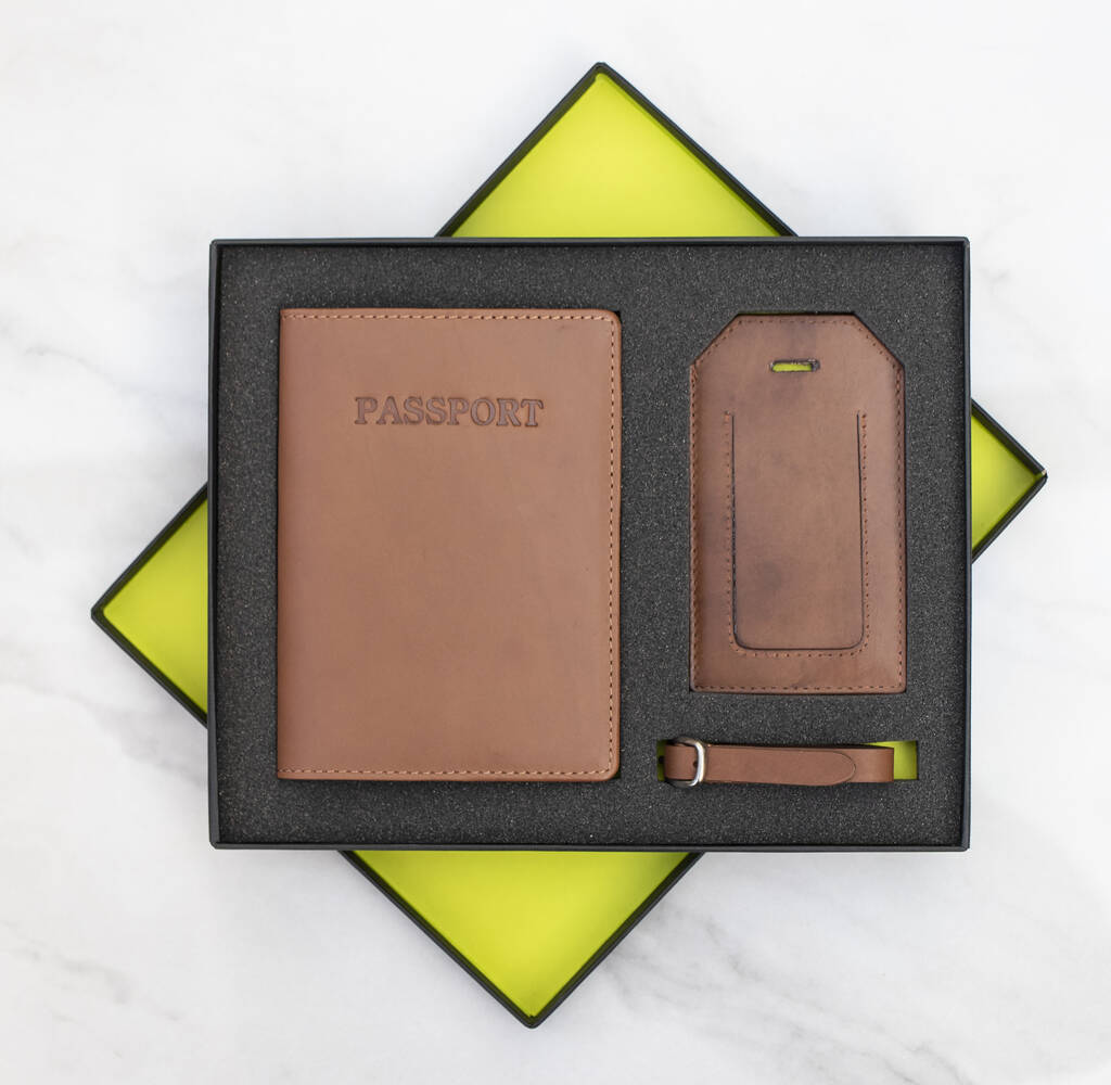 Personalised English Hide Leather Passport Cover Set, 1 of 10