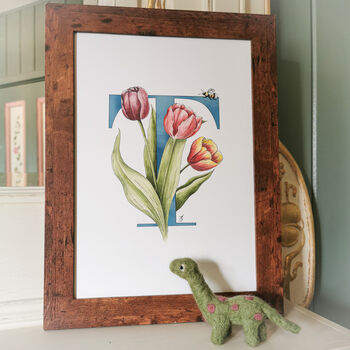 T Is For Tulips Flower Letter Print, Personalised, 5 of 7