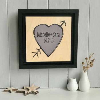 Love Heart With Names And A Date Printed On Wood, 8 of 11