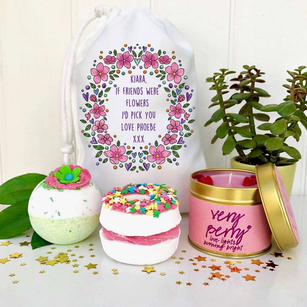 Pink Flower Wreath Bath Set Gift And Candle, 1 of 4