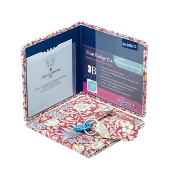 Blue Badge Permit Cover And Radar Key With Matching Key Ring In William Morris Strawberry Thief Plum, 4 of 4