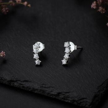 Sterling Silver Cubic Zirconia Star Climber Stud Earrings, 2 of 5